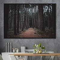 Framed Canvas Wall Art Rustic Woods Brown Dark Dramatic Forest Group Nature Photography Realism - 16x24 inches