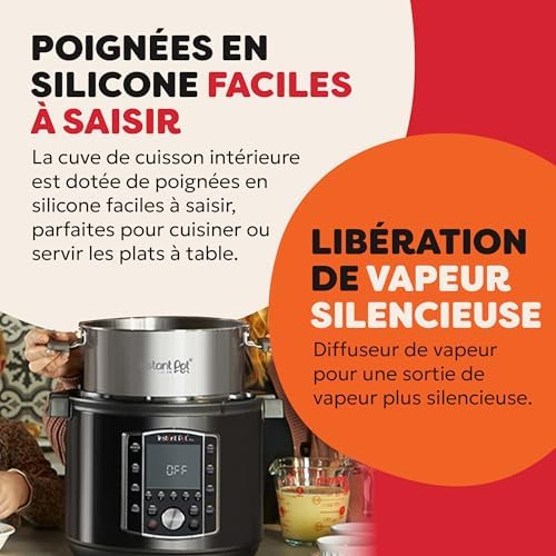 Pro Autocuiseur Multifonction 10-en-1, 1200 W, 5,7 L – Mijoteuse, Cuiseur à Riz, Cuiseur Vapeur, Sauté, Stérilisateur, Yaourtière, Sous Vide – Acier Inoxydable Noir