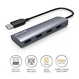 WAVLINK Portable USB 3.0 Aluminum 4-Port Hub with Built in Cable 5Gbps Transmission Rates for PC Ultrabook PAD- Gray