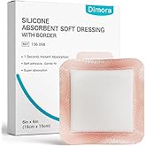 Dimora Silicone Super Absorbent Wound Dressings - Gentle Adhesive Bandages with Ultrasorb Polymer,Heavy Exudate Wound Care Pads 6"X 6" 10 Packs