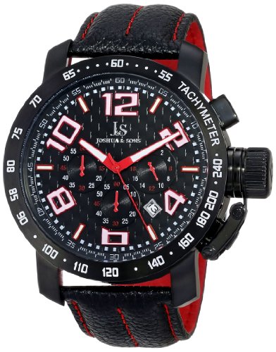 Joshua & Sons Men's JS49RD Black Stainless Steel and Leather Watch