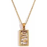 Psivika Gold Plated Tarot Card Necklace Vintage Necklace Good Luck Amulet Tarot Pendant Necklace for Women Men
