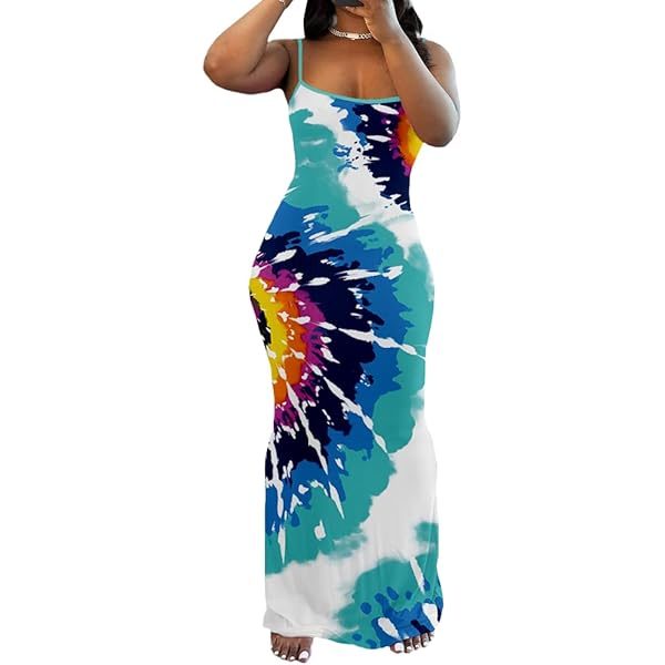 blue dress for baby girl Plus Size Tie Dye Printed Tank Bodycon Maxi Dress – Wholesale Capella  Apparel main image 1