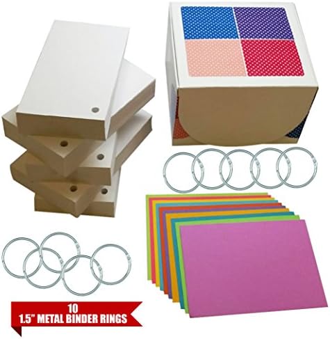 Debra Dale Designs - 110# Standard White Blank Index Cards 3x5 Box - Hole Punched Index Cards - 10 Index Card Divider Sheets - 10 Metal Rings for Index Cards - Complete Study Materials Learning System
