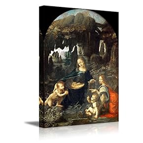 Virgin of The Rocks by Leonardo da Vinci - Canvas Print Wall Art Famous Oil Painting Reproduction - 12" x 18"