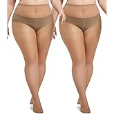 MERYLURE Plus Size Tights for Women, 20D Ultra Thin High Waist Pantyhose with Reinforced Toes Sheer Stockings 2 Pairs