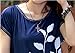 Women's Summer Short Sleeve Casual Floral Printed Loose Blouse Tops T-Shirts (Dark Blue)