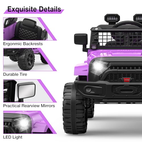 Gigicloud Carrito Montable Eléctrico para Niños con Control Remoto, Carro Eléctrico Niño Montable con Luces Led, Reproductor de Música Bluetooth, Suspensión de Resorte, 12V