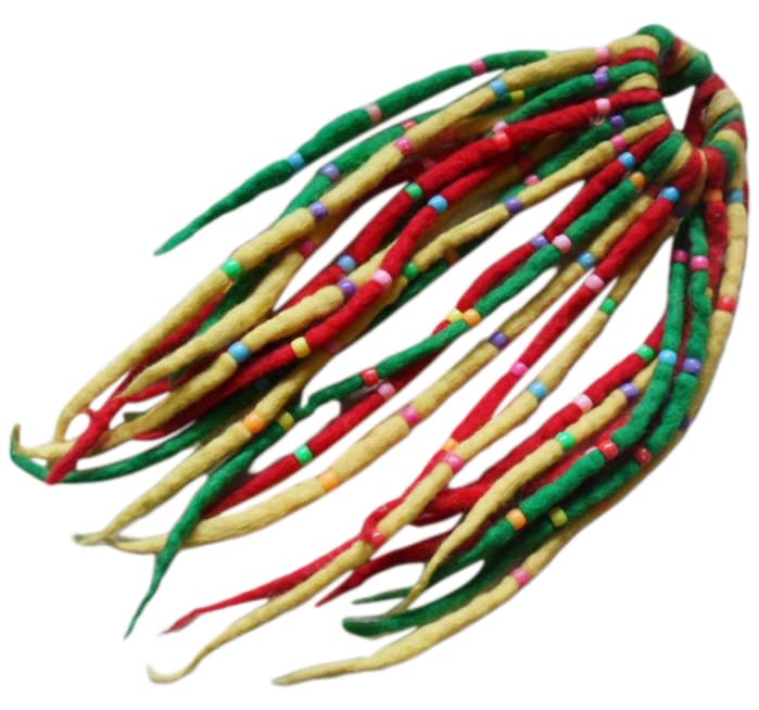Hair Scrunchy, Scrunchie, Long Felt, Elasticated, Beaded, Extensions, Dreadlocks (Rasta Mix)