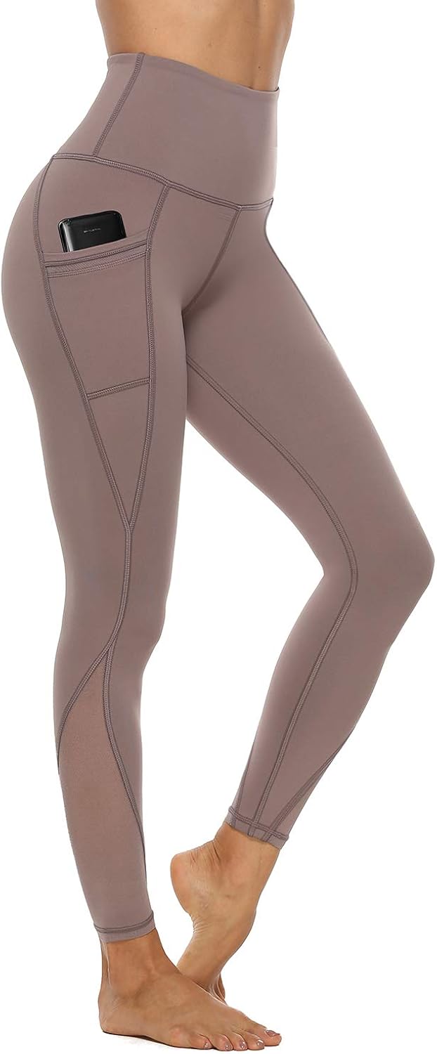 AFITNE Women’s High Waist Mesh Yoga Leggings with Side Pockets, Tummy Control Workout Squat-Proof Yoga Pants: Clothing