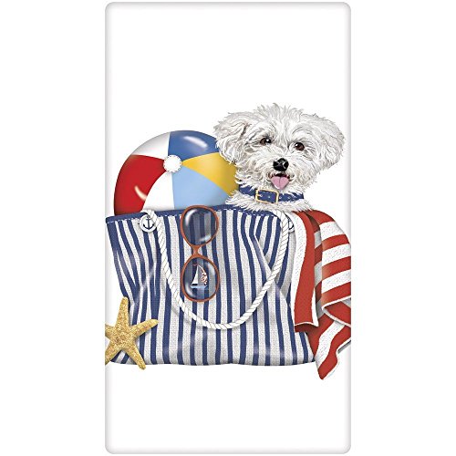 Mary Lake-Thompson Bichon in a Beach Bag Cotton Flour Sack Dish Towel