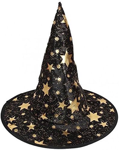 Tokou Deformable Wizard Hat Witch Hat with Star Print Hat Adult Women Girl Witch Hat For Halloween Costume Accessory Black