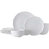 Mikasa Abigail Bone China Lightweight Chip Resistant 12 Piece Dinnerware Set, Service for 4, White