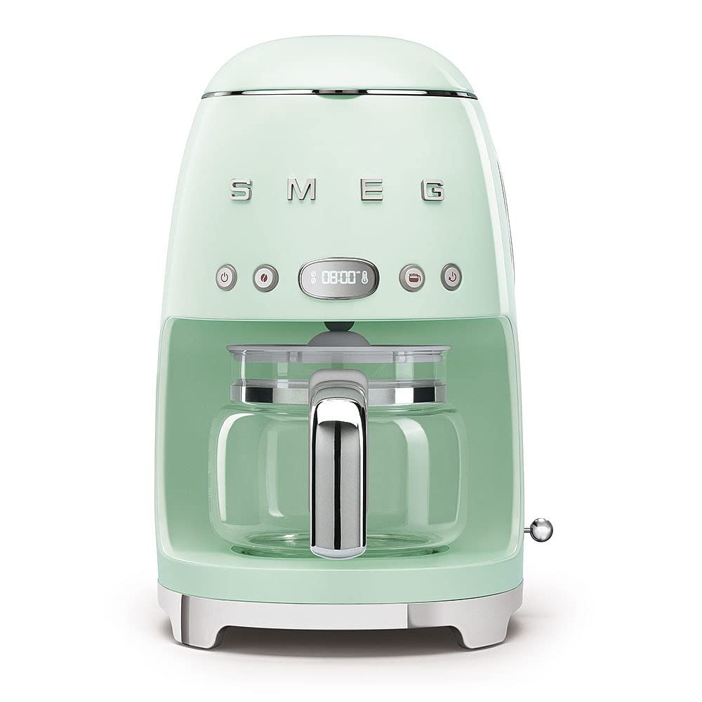 Smeg DCF02PGUK Drip Coffee Machine, Auto-Start Mode, Reuseable Filter, Digital Display, Anti-Drip System, Aroma Intensity Option, 1.4 Litre Tank, Pastel Green