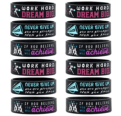 12-Pack-Cheerleading-Wristbands-with-Motivational-Quotes-Wholesale-Bulk-Bracelets-for-Cheer-Party-Favors-Supplies-Giveaway-Gifts-for-Cheerleading-Team-Ladies-Size-for-Girls-Women-Cheerleaders