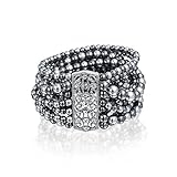 Bling Jewelry Stretch Simulated Black Pearl Bracelet Rhodium Plated