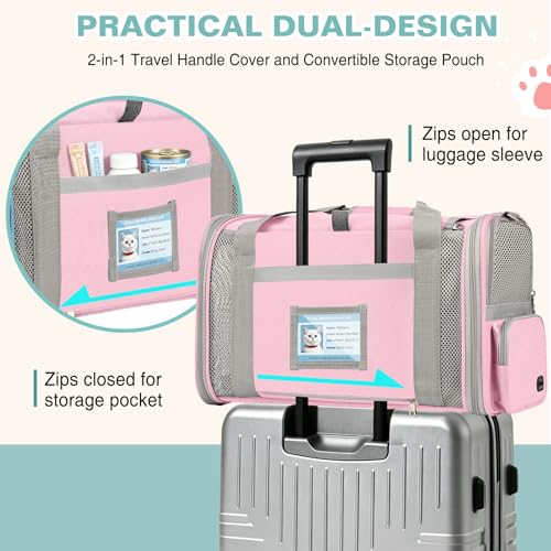 BTNEEU Foldable Cat Carrier Carrier Small Dog Carrier Airline Approved Breathable Carrier Bag with Inner Strap, Washable Soft Cushion and Adjustable Shoulder Strap (Pink)
