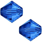 100pcs Adabele Austrian 4mm (0.16 Inch) Small Faceted Loose Bicone Crystal Beads Sapphire Blue Compatible with Swarovski Crystals 5301/5328 SSB413