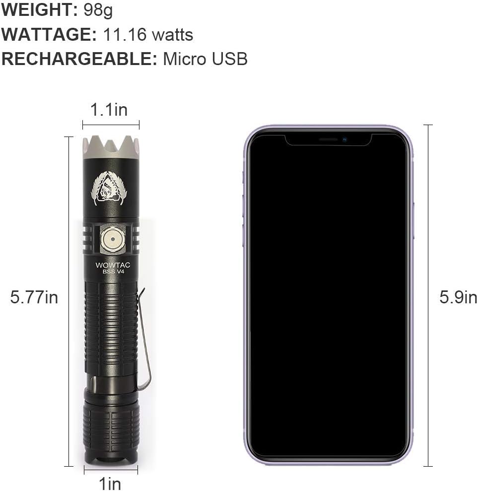 WOWTAC BSS V4 Tactical LED Flashlight, strike bezel, Super Bright 1785 Lumens Rechargeable EDC Flashlight, Waterproof IPX8 Portable Outdoor Handheld Light for Camping Hiking Emergency Self-protect- CW - - 