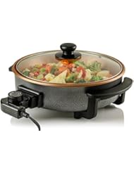 OVENTE 12 Inch Electric Skillet and Frying Pan with Nonstick Coating, 1400W Power, Adjustable Temperature Control, Tempered Glass Lid with Vent and Cool Touch Handles, Copper SK11112CO