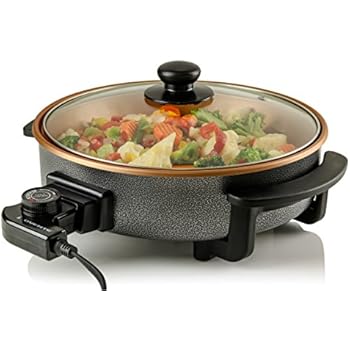 Ovente Electric Skillet 12 Inch with Non Stick Aluminum Body and Glass Cover, Adjustable Temperature Control, Easy to Clean, 1400 Watts for Pizza, Steak, Breakfast and More, Copper (SK11112CO)