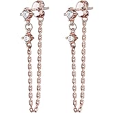 Reffeer Sterling Silver Chain Dangle Earrings for Women Teens CZ Chain Drop Earrings Studs