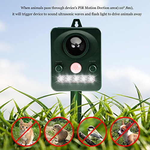 Cat Dog Squirrel Repellent Outdoor Ultrasonic,Solar Animal Fox Raccon Pest Rat Voles Rodent Pest Repellent Repeller Control