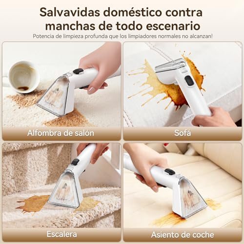 Uwant Y100 Aspiradora de Agua Tapiceria, 600W 18 kPa, Doble Depósito 1.2L y Autolimpieza, Higieniza 99.9% con Detergente 500ml y Cepillos, Limpiador de Tapicerías, Para Sofá, Alfombra y Colchón