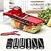 Mandoline Slicer, Vegetable Slicer Cutter, 6 Interchangeable Blades, Easy to Clean, Stainless Steel, Adjustable, Multi-blade,Comes with Peeler, Storage Container and Hand Protection,Red