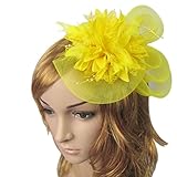 Zking Women Fascinator Hair Pillbox Rose Veil Cocktail Party Wedding Hat (A-pastel yellow)