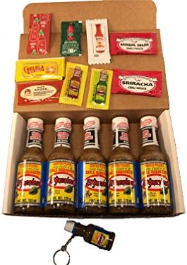 El Yucateco Exxxtra HotHabanero Hot Saucs Gift Set + a Key Chain Minature &amp; 10 sample packets (Exxxtra Hot, 5)