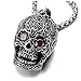 COOLSTEELANDBEYOND Stainless Steel Large Sugar Skull Pendant Necklace for Man with Red Cubic Zirconia with 30 in Wheat Chain