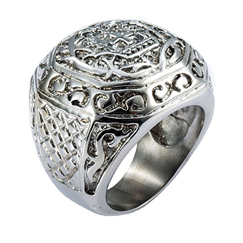 Trendsmax mens 316l stainless steel signet ring rock n  roll carv…