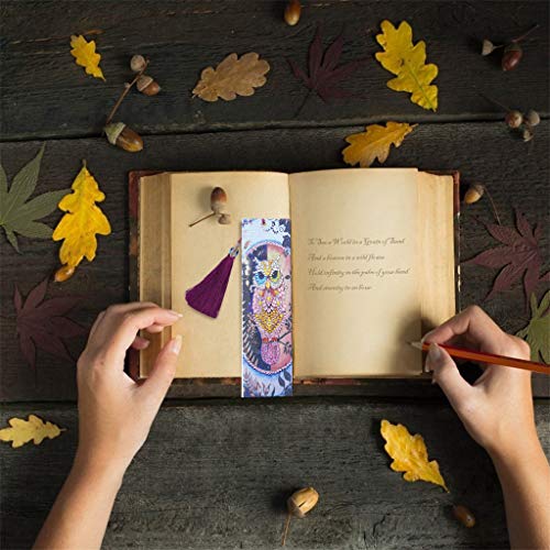 Umbresen Leather Bookmark DIY 5D Special Shaped Diamond Painting by Number Kits,Beaded Tassel Book Marks Art Craft Mosaic Making Gifts for Christmas, Thanksgiving, New Year, Birthday (Set B-2 pcs) - Thumbnail 4