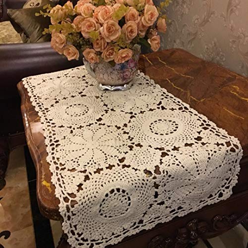 image for USTIDE Rustic Floral Table Runner Hand Crochet Table Placemats Beige C