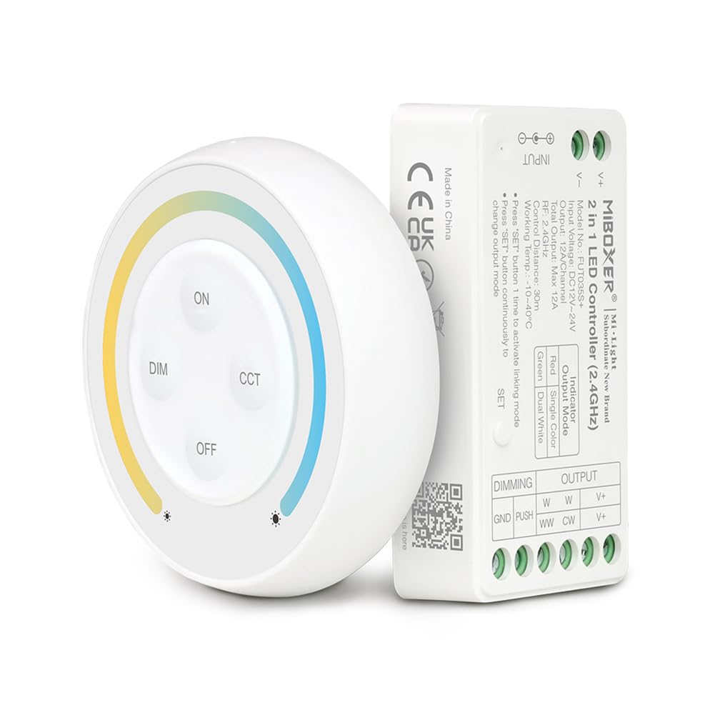 LGIDTECH FUT035SA+ Miboxer 2 in 1 LED Controller Kits,Compatible with Single Color & Dual White CCT LED Strip Light