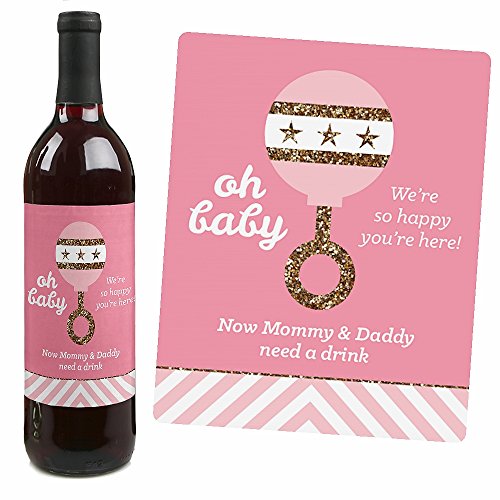 Big Dot Of Happiness It's A Girl Wine Bottle Labels - Set Of 4 Pink Baby Shower Stickers