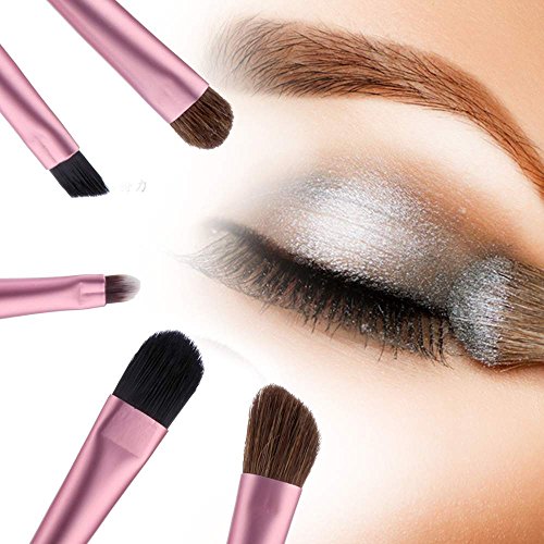 ACEVIVI 5 pcs Synthetic Hair Eye Makeup Tools Professional Eyeshadow Brush Makeup Kit with Rose Tube Case