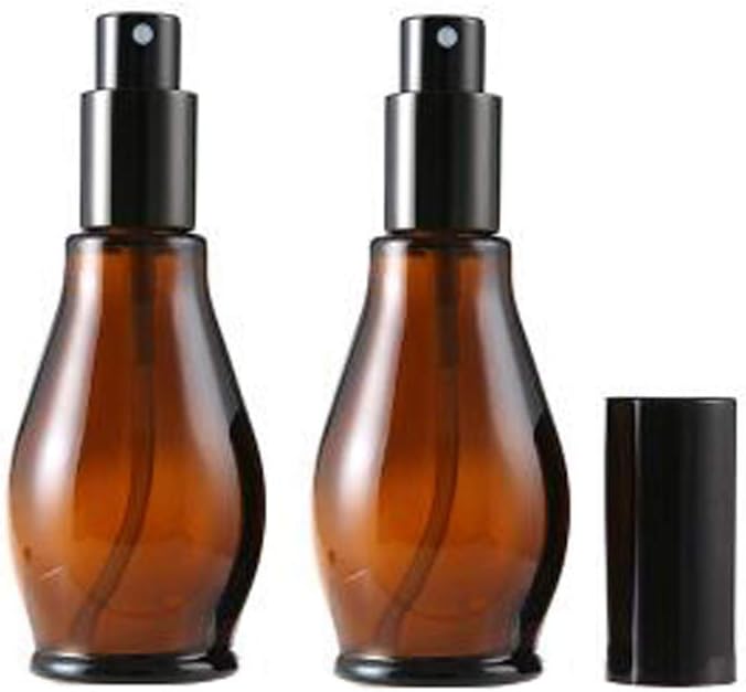 Upstore 2Pcs 50ml Amber Glass Spray Bottle Empty Refillable Cosmetic Vials Sample Packing Containers with Fine Mist Sprayer Atomizer and Black Cap for Essential Oils Perfumes Makeup Water