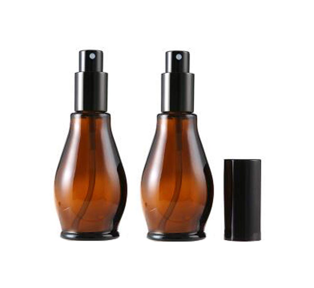 Upstore 2Pcs 50ml Amber Glass Spray Bottle Empty Refillable Cosmetic Vials Sample Packing Containers with Fine Mist Sprayer Atomizer and Black Cap for Essential Oils Perfumes Makeup Water