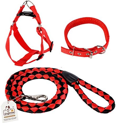 Vicform Safe Control Dog Collar Harness and Leash Set with High Density Polyester Nylon Medium,Red