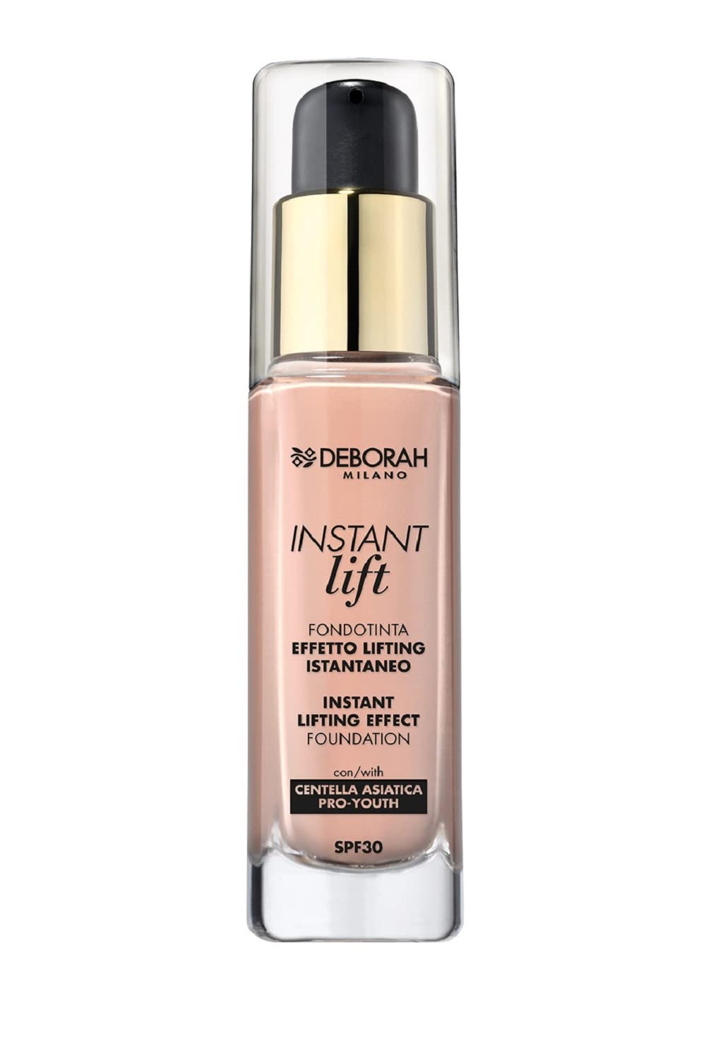 Deborah Milano Instant Lift Foundation SPF 30, 01 Fair, Lifting and Brightening Effect, Antioxidant Formula with Centella Asiatica, Gives Elastic, Toned and Smoothed Skin, 30 ml