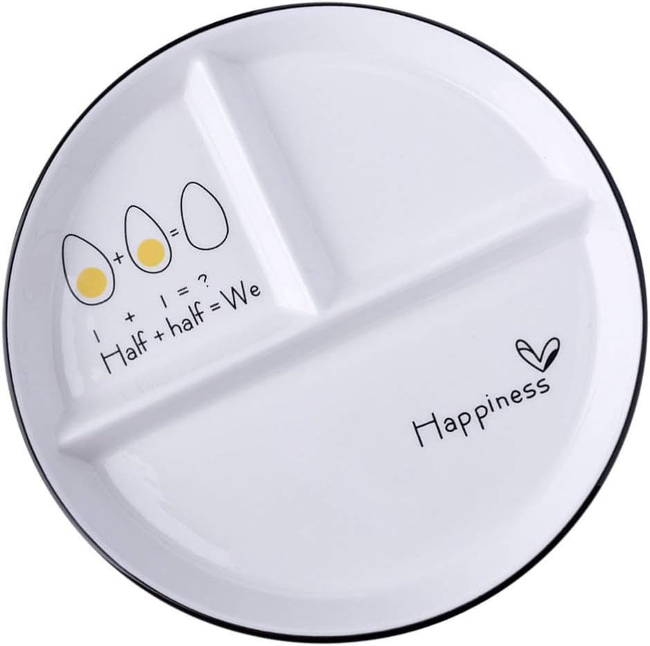 Cabilock Ceramic Divided Plate 3-Compartment Portion Control Dinner Plate Microwave and Dishwasher Safe Household Tableware for Kids and Adults