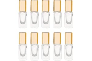 FURNIDO 3ml Square Glass Roller Bottle For Essential Oils,Mini Glass Bottles With Stainless Steel Roller Balls,Gold Aluminum Caps Portable Roll-On Vial Aromatherapy Perfume Container-10 Pack