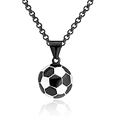 PIYIZ Soccer/Baseball/Football Necklace for Men Stainless Steel Chain Gym Sport Jewelry Personalized Weight Plate Pendant 3D Ball Charm Necklaces