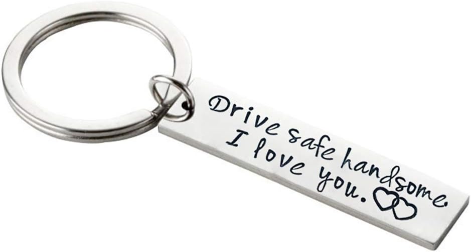 Meiligo Stainless Steel Drive Safe Handsome I Love You Keychain for Boyfriend Husband Dad Stocking Stuffer