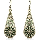 Handmade Bohemian Tribal Retro Copper Crystal Teardrop Dangle Drop Earrings National Style Geometry Colorful Enamel Flower Hook Earrings for Women