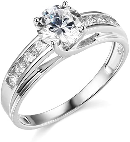 The World Jewelry Center925 Sterling Silver Rhodium Plated Wedding Engagement Ring