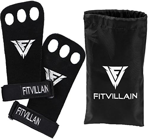 FITVILLAIN Crossfit & Gymnastic Hand Grips - 3-hole Leather Wod Palm Guard Gloves Callus Protection For Gym, Bar Pull Up, Chin Ups, Calisthenics, Kettlebell, Fitness, Sports, Weightlifting Training