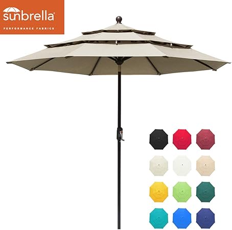 Eliteshade Sunbrella 9ft 3 Layers Market Umbrella Patio Outdoor Table Umbrella With Ventilation Sunbrella Beige Amazon Co Uk Garden Outdoors